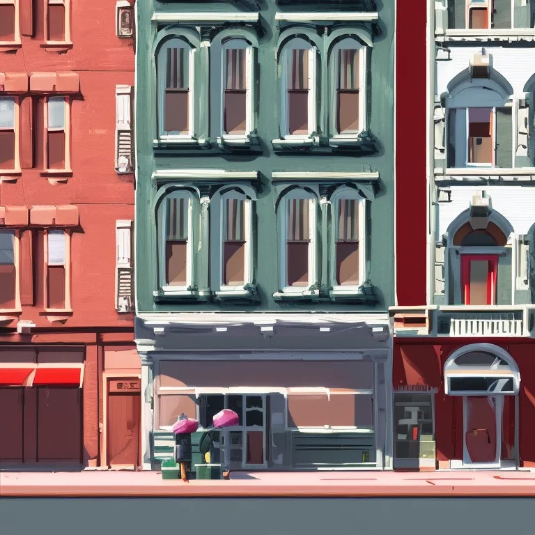 Red, Newyork Apartmentbuilding, Brick Building, Store Front,...