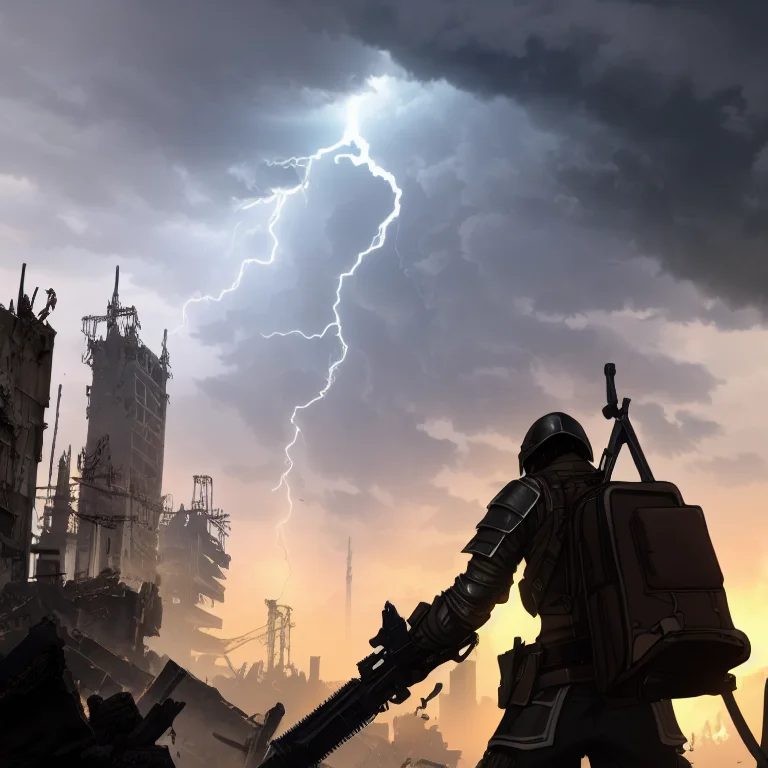 A Bandit Wearing Dystopian Armor Stands Atop A Crumbling Sky...