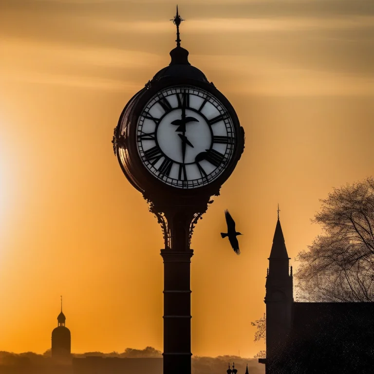 A Zeppelin Drifting Past A Clock Tower, Backlit Silhouette,...