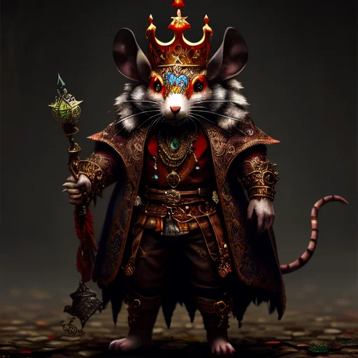 Fantasy Image Of Intricate Horror Rat King, Crown, Critter,...
