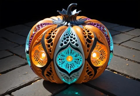Lazypos, Magic Halloween Jack-o-lantern, Glowing Internal Li... — SDXL AI Prompt: lazypos, magic Halloween jack-o-lantern, glowing internal light, wearing a top h...