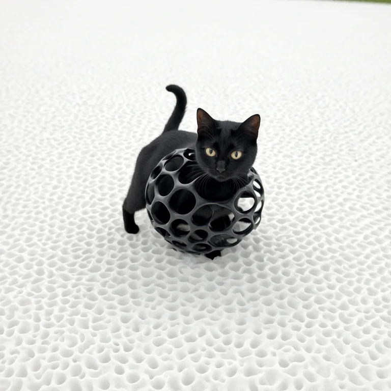 A Black Cat On The White Gyroid Field. Loragyroidshapemorphx...