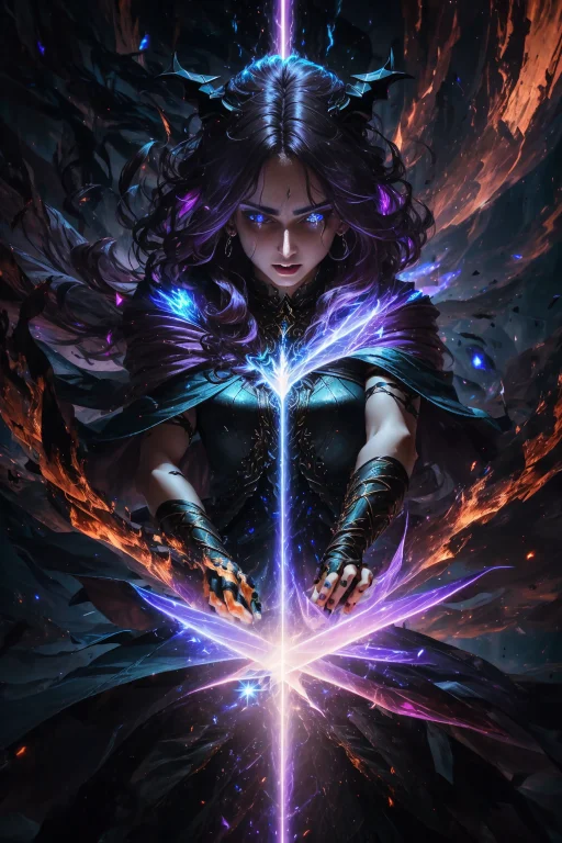 A Demonic Sorceress Casting A Fire Spell, Beautiful, Highly...
