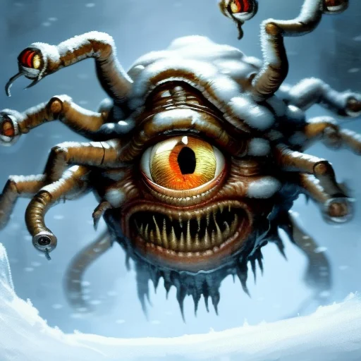 Close-up Portrait Of A Beholdermonster, Frostpunk, Snow, Ice...