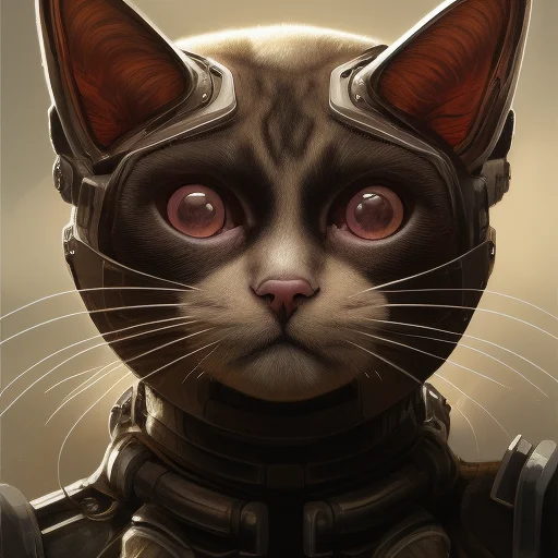 Asnowshoe Siamese Cat As The Doomslayer, Realistic Scifi Cyb...