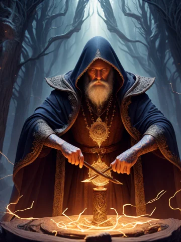 Extremely Detailed 8k Wallpaper, A Medium Shot Photo Of A Da... — Stable Diffusion AI Prompt: (extremely detailed 8k wallpaper), a medium shot photo of a dark sorcerer holdin...