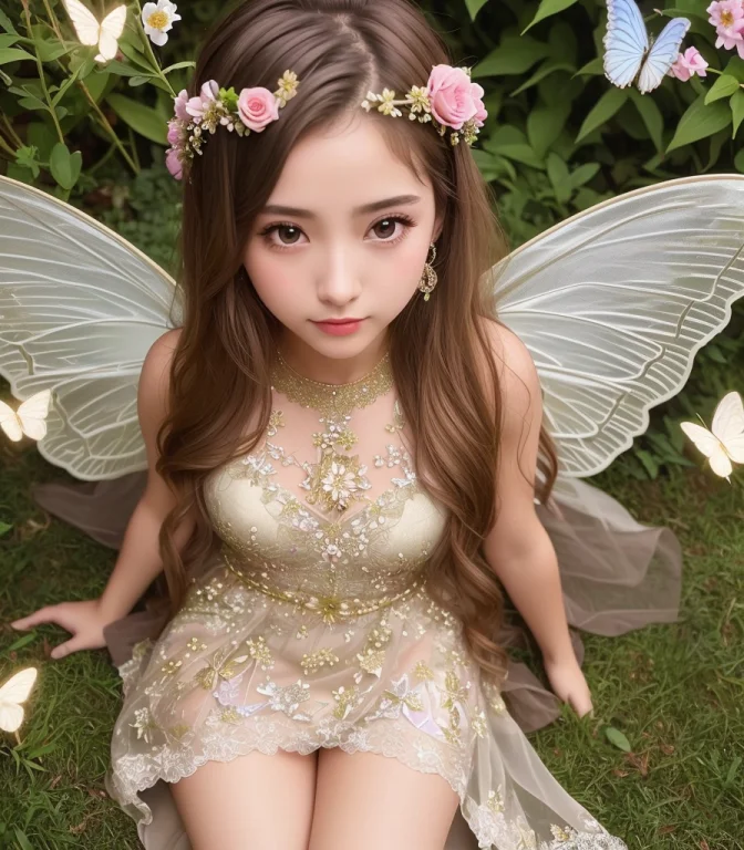 Flower, Full-body Photo,night,miniature, Fairy Woman Sitting...