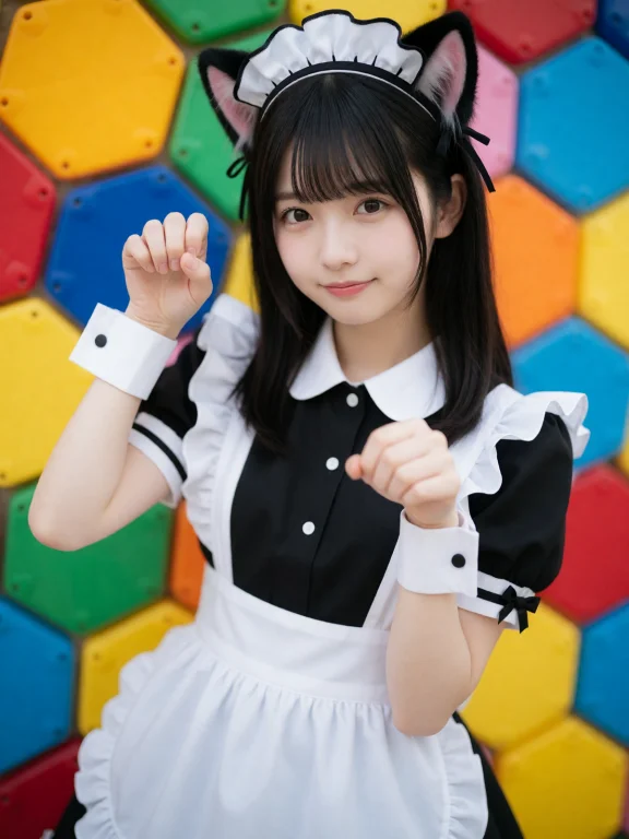 Photorealistic. A Kawaii Young Japanese Female Wears Black A...