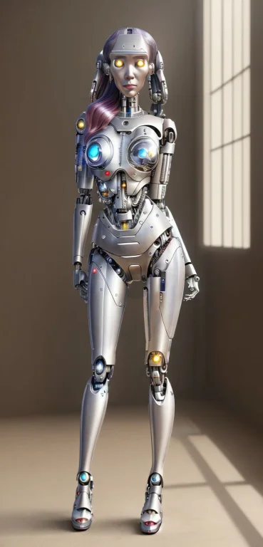 A Cyborg Beautiful Korean Woman, Rainbow Hair, Highest Quali...