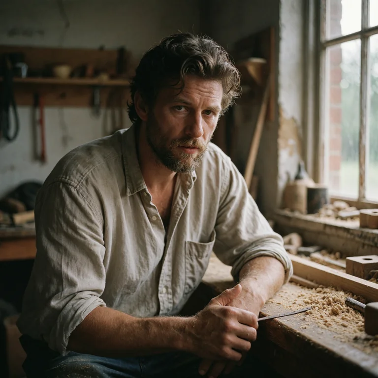 Cinematic Portrait Of A Middle-aged Man In A Weathered Linen...