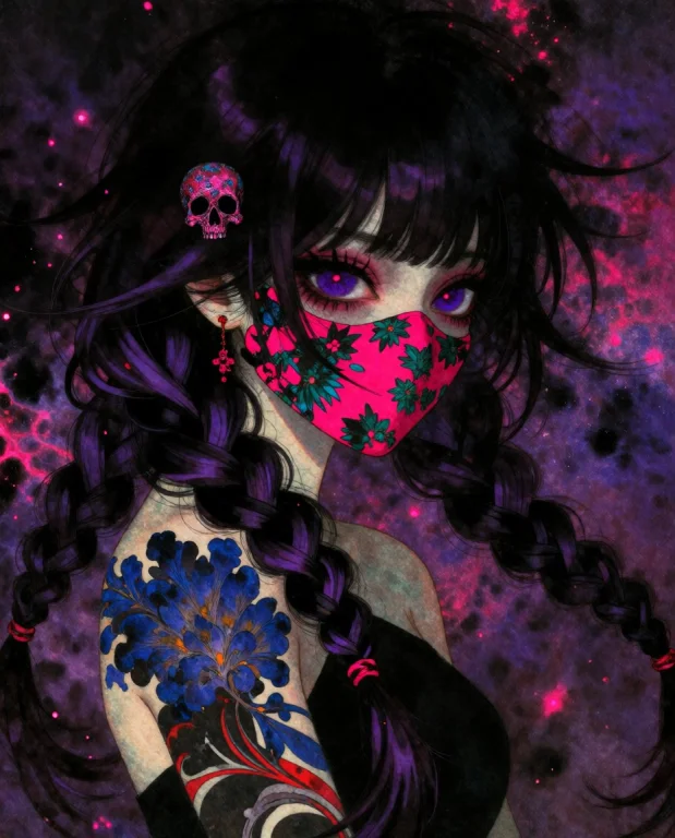Digitlhunt, A Fantastical Ukiyo-e Style Character With Dark...