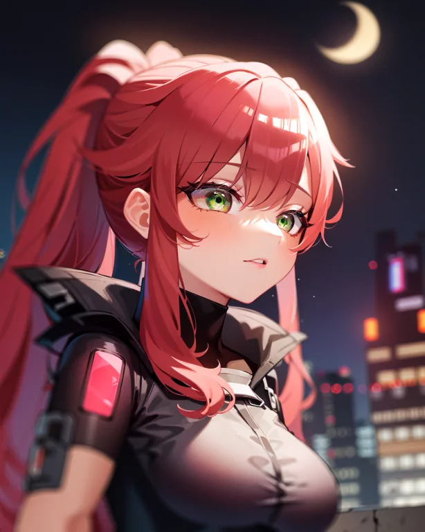 1girl, Kisikilevil, Pink Hair, Green Eyes, Long Hair, Ponyta...