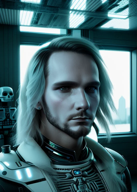 Ultra Detailed Portrait Of Man Android, A Guy With White Ski...