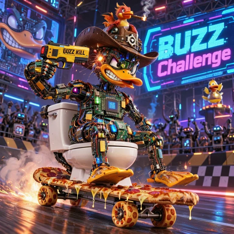 3d Animated Cyberpunk Cartoon Scene, A Bizarre Robotic Crazy...