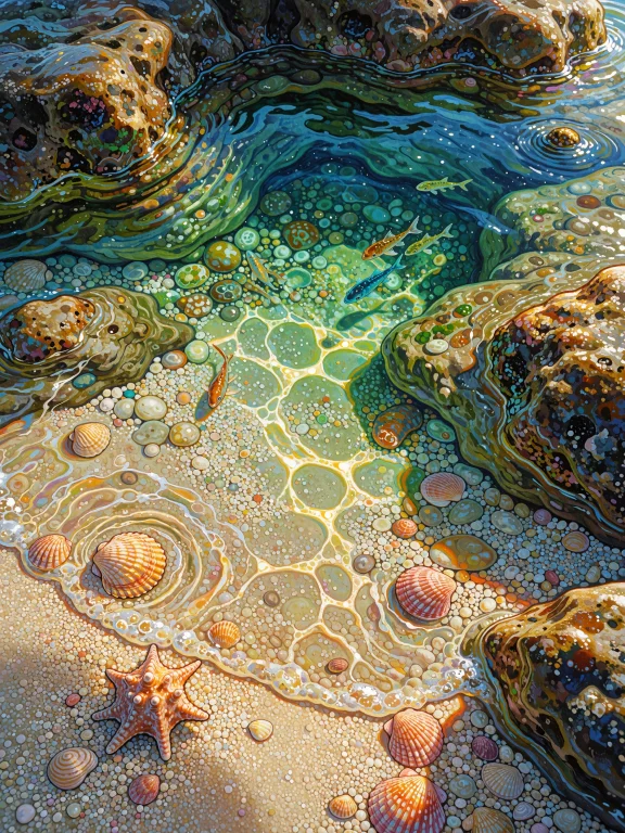 A Vibrant Painted Anime-style Illustration Of A Beach At Sun...