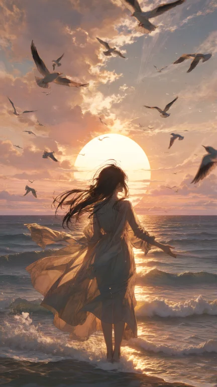 A Cinematic Anime Illustration Of A Young Woman Standing Alo...