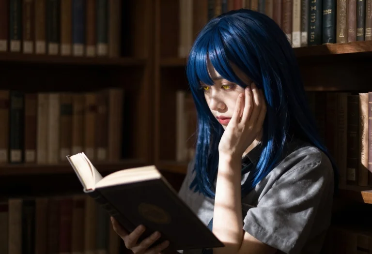 1girl, Solo, Medium Hair, Blue Hair, Yellow Eyes, Hand On Ow...