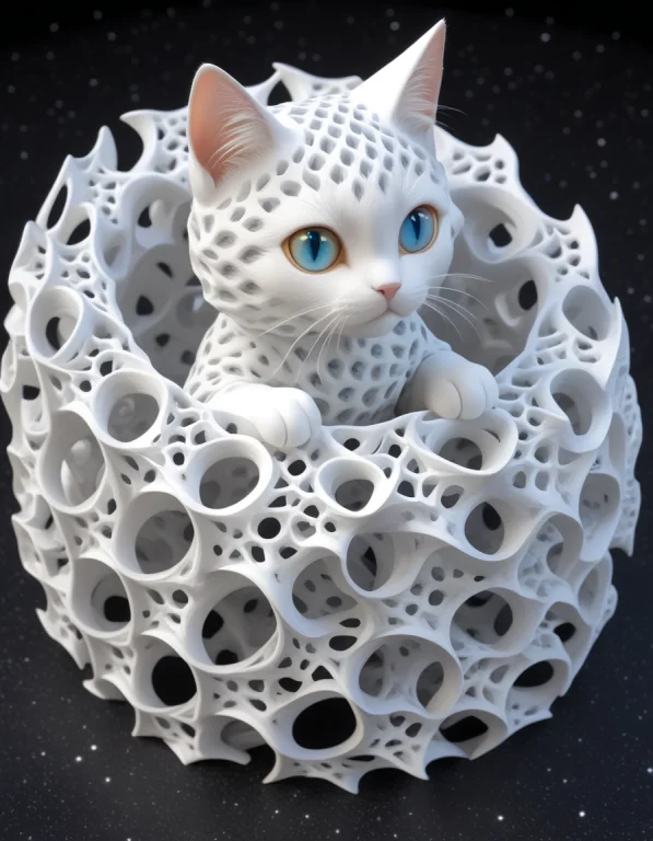 In Outer Space, An Astronaut Cat , Gyroid, Lattice Structure...