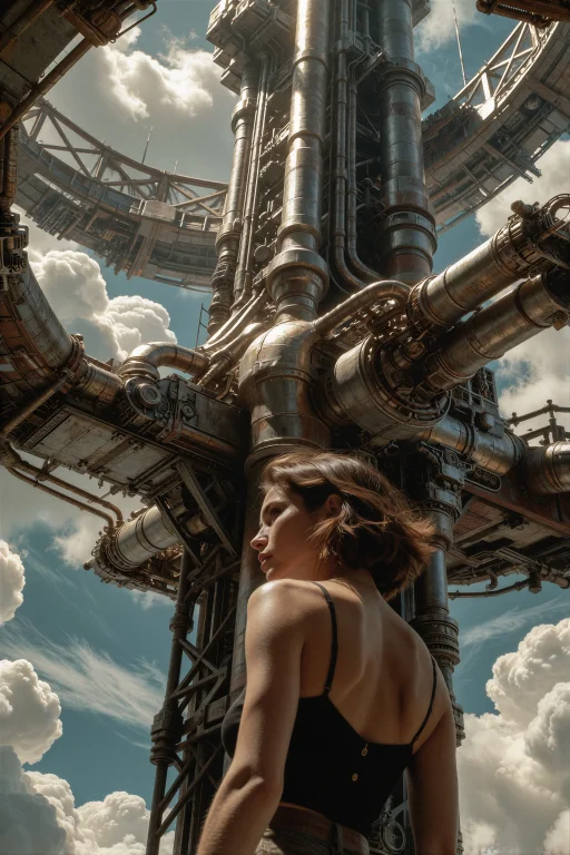 An Extreme Wide-angle Shot From Below Of A Woman With Medium...