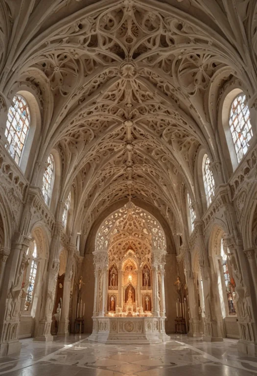Vaulted Chapel , Religious Scene , Ornate Altar Lighting, Re...