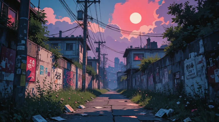 Nature, Zidiusart Anime City Back Alley At Dusk, Empty Crack...
