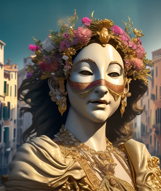 Closeup Of A Beautiful Woman In An Ornate Venice Carnival Ma...