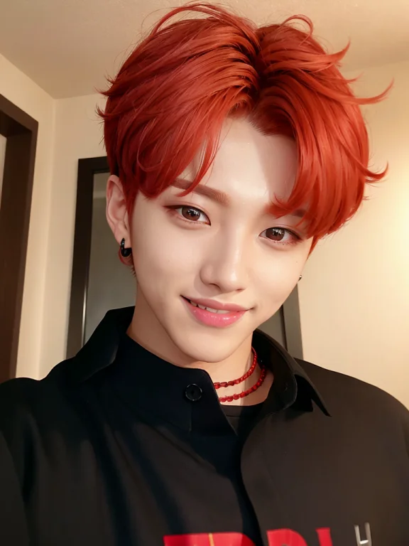 Selfie512 Of A Man , Black Shirt1.3,red Hair1.2, Kpop Boy, L...