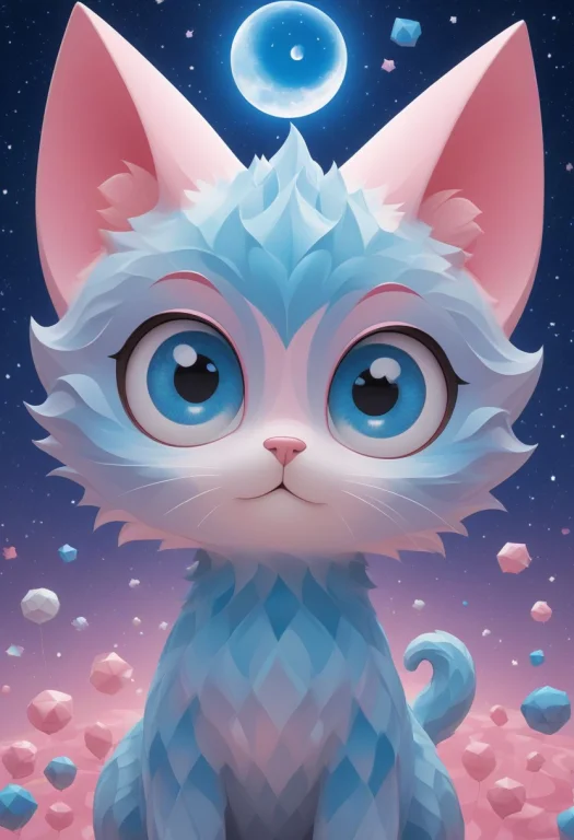 All Made Of Gyroid Shape, Cute Pink And Blue Cat, Stylized W...