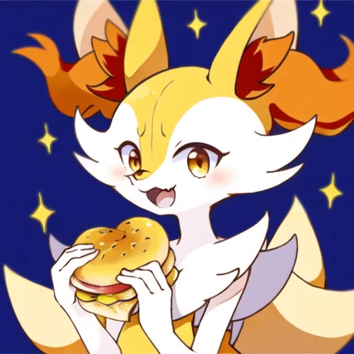 Braixen, Eating A Hamburger, Nom Hamburger, Yellow Fur, Lora...
