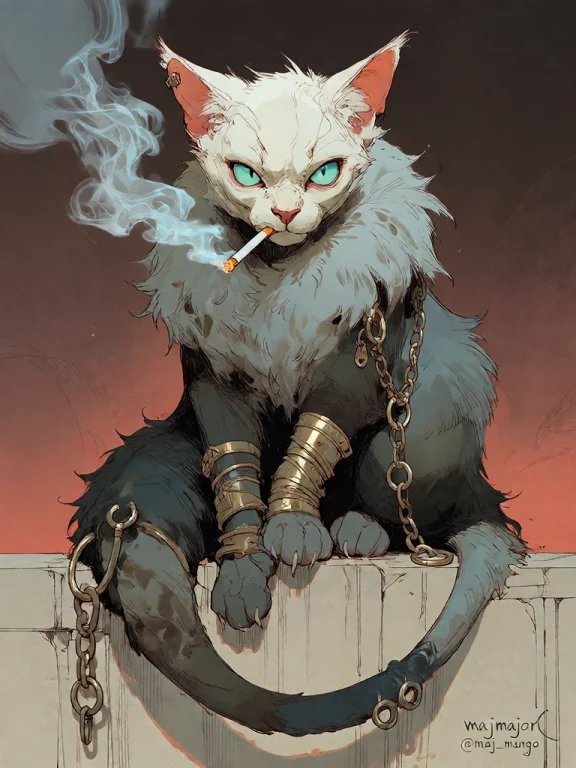 Bradhamel Art Style. A Dark, Fluffy, Feline-like Creature Wi...