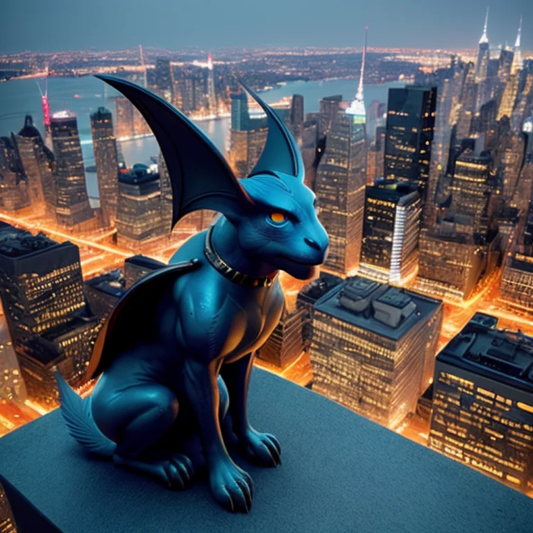 Color Photo Of Gargoyle Sitting1.1 On Edge Of Skyscraper, La...
