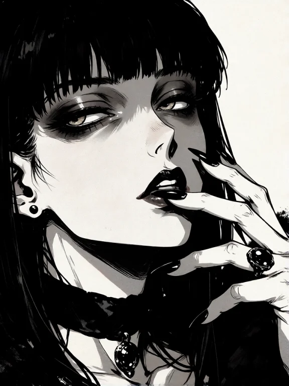 A Black-and-white Digital Drawing In A Manga Or Anime Style,...