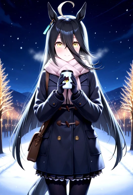 Manhattan Cafe Uma Musume Wearing Purple Black Winter Clothe...