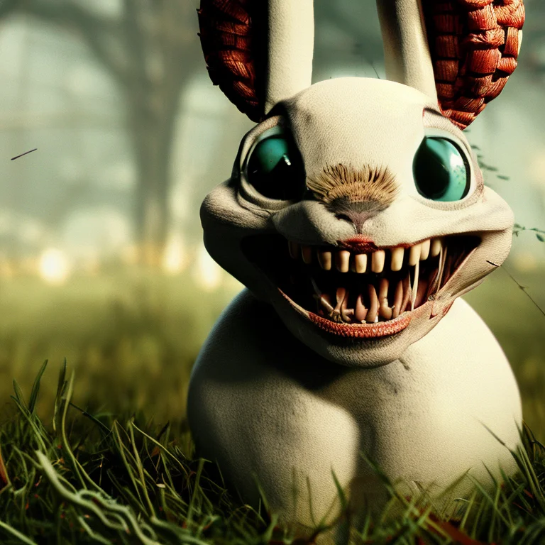 A White Bunny Rabbit Sitting Next To A Wicker Basket Of East...