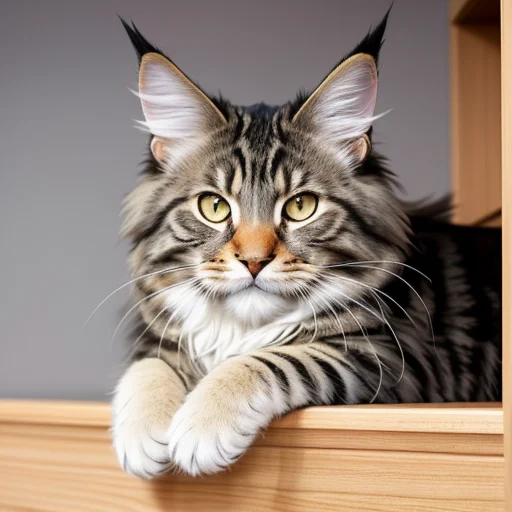 Maine Coon Lies On The Closet And Watches, Natural Color, Pr...