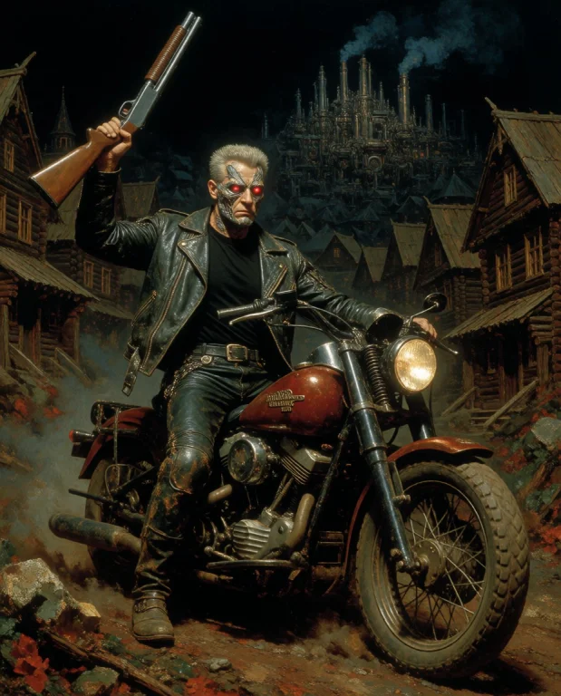 Terminator 2 Movie Poster, Baroque Composition, Fantasy Pain...