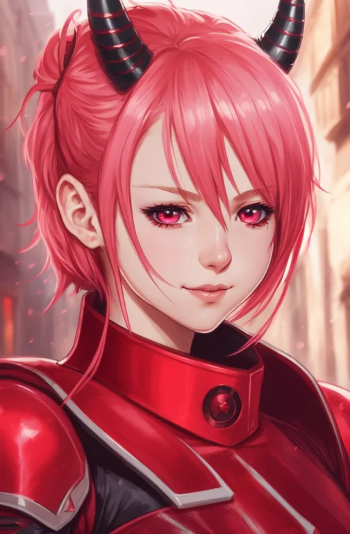 Red Hero Costume, Detailed Face, European Young Girl, Smirki...