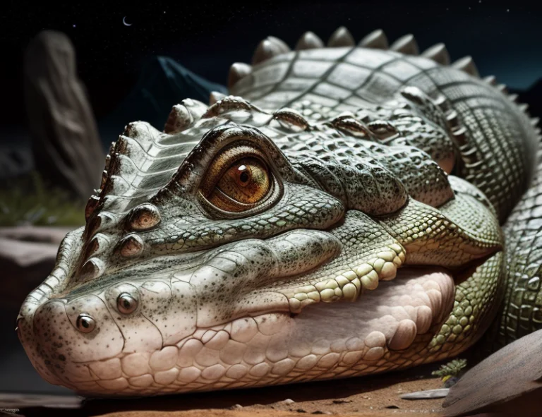 Crocodile, Closeup, Detailed Body, Detailed Scales, Green Ey...