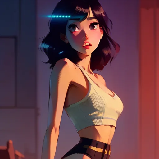 Full Body Female , Black Hair, Green Eyes, Long Hair, Smirki...