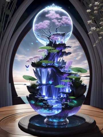 Midjourney Style, Dreamlike,a 3d Render Of Huge Full Moon, F... — Stable Diffusion AI Prompt: Midjourney style, Dreamlike,a 3d render of Huge full moon, flowing crystal butte...