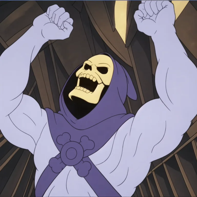 A Photo Of Skeletor Skeletor, With His Arms Raised Up, Laugh...