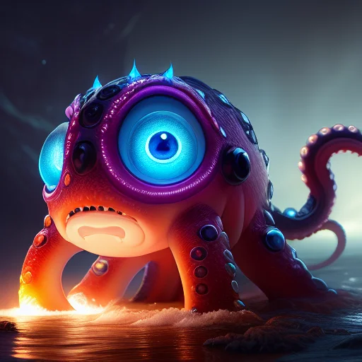 A Photorealistic Adorable Baby Kraken, Oversized Head, Overs...