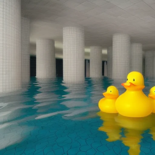 Scrpoolrooms Filled With Small Rubber Ducks, White Walls