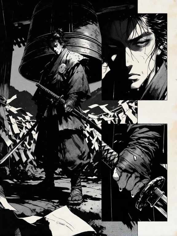 A Black And White Dark Fantasy Comic Illustration Built As A...
