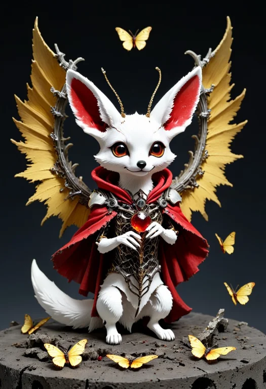 Fennec Fox Cyborg With Mechanical Angel Wings, White Matte G...