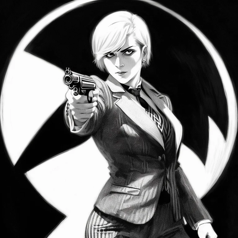Professional Black And White Illustration Of Scary 1920s Fem...