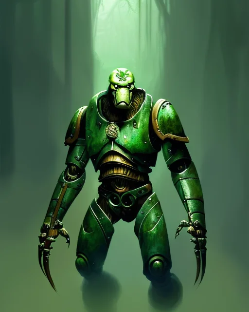 Medium Shot Portrait Of A Deep Jungle Green, Warforgedperson...
