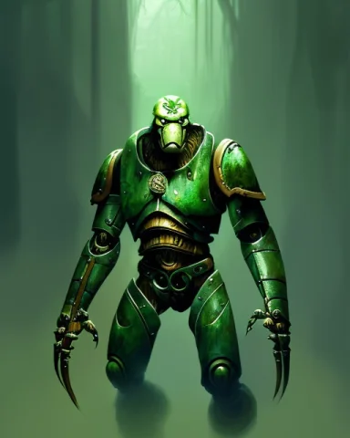 Medium Shot Portrait Of A Deep Jungle Green, Warforgedperson... — Stable Diffusion AI Prompt: Medium shot Portrait of a Deep jungle green, Warforged_Person, Fighter, Frostpun...