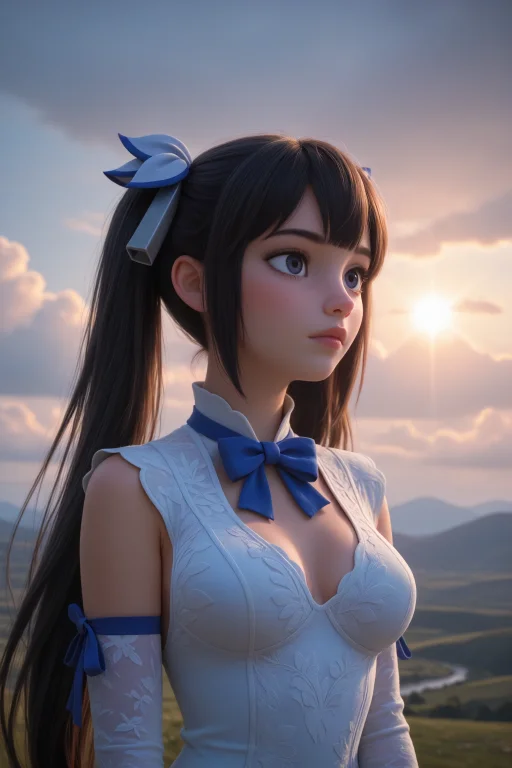 1girl, Hestia, Sun, Clouds, Landscape, , Soft Skin Detail, S...