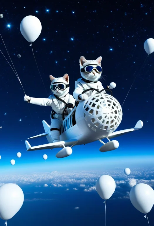 Two Cats Piloting Small Cute Two-seater Airplane Made Of Mat...
